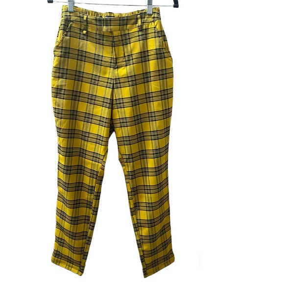 New Size Small Yellow Plaid Punk Grunge Trousers Stripe Pockets Capris Hot Topic - Picture 4 of 7